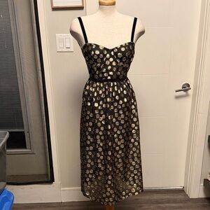 Elegant For Love & Lemons Black and Gold Polka Dot Sweetheart Lottie Dress